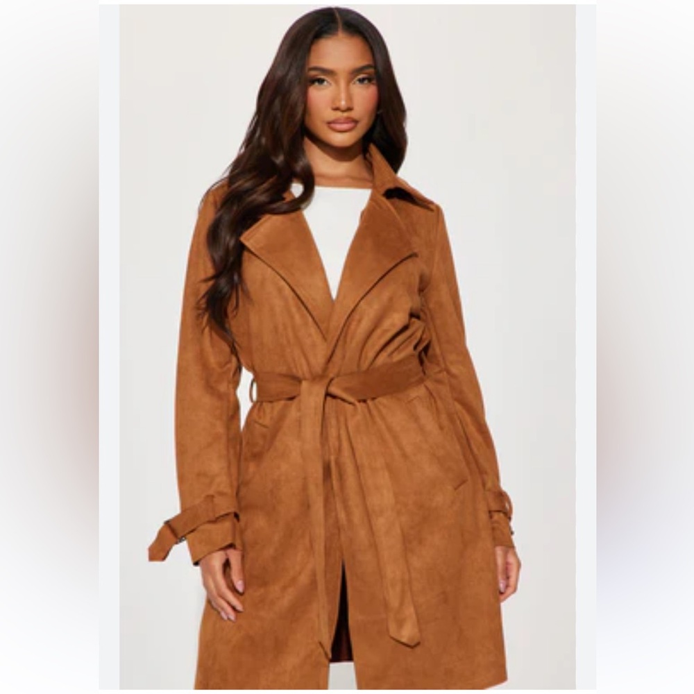 Brown Faux Suede belted trench coat by LA Coalition size XL